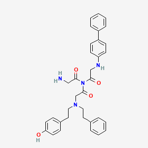 molecular formula C34H36N4O4 B1668624 (N-(2-(4-Hydroxyphenyl)ethyl)glycyl)-(N-(4-biphenylyl)glycyl)-N-(2-phenylethyl)glycinamide CAS No. 158198-45-9