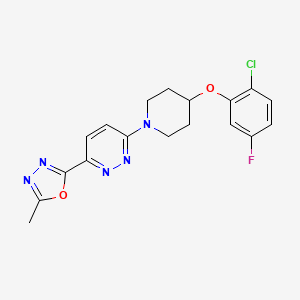 molecular formula C18H17ClFN5O2 B1668650 2-(6-(4-(2-Chloro-5-fluorophenoxy)piperidin-1-yl)pyridazin-3-yl)-5-methyl-1,3,4-oxadiazole CAS No. 944808-88-2