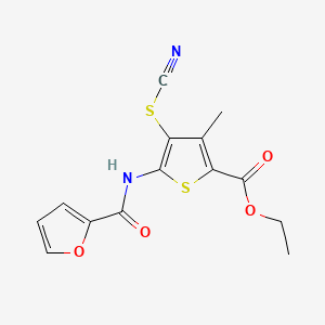 molecular formula C14H12N2O4S2 B1668693 Ethyl 5-(furan-2-carboxamido)-3-methyl-4-thiocyanatothiophene-2-carboxylate CAS No. 681159-27-3