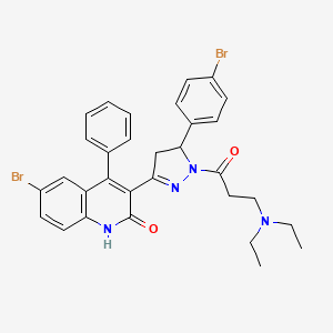 molecular formula C31H30Br2N4O2 B1668744 6-Bromo-3-[5-(4-bromo-phenyl)-1-(3-diethylamino-propionyl)-4,5-dihydro-1H-pyrazol-3-yl]-4-phenyl-1H-quinolin-2-one CAS No. 324759-76-4