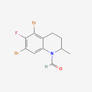 molecular formula C11H10Br2FNO B1668771 6-Fluoro-5,7-dibromo-2-methyl-1-formyl-1,2,3,4-tetrahydroquinoline CAS No. 143703-25-7