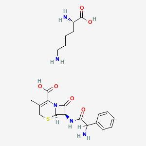 molecular formula C22H31N5O6S B1668810 (6R,7R)-7-[(2-Amino-2-phenylacetyl)amino]-3-methyl-8-oxo-5-thia-1-azabicyclo[4.2.0]oct-2-ene-2-carboxylic acid;(2S)-2,6-diaminohexanoic acid CAS No. 53950-14-4