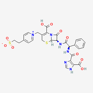 molecular formula C28H26N6O10S2 B1668868 (6R,7R)-7-[[(2R)-2-[(5-carboxy-1H-imidazole-4-carbonyl)amino]-2-phenylacetyl]amino]-8-oxo-3-[[4-(2-sulfoethyl)pyridin-1-ium-1-yl]methyl]-5-thia-1-azabicyclo[4.2.0]oct-2-ene-2-carboxylate CAS No. 84880-03-5
