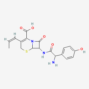 molecular formula C18H21N3O6S B1668875 7-[[2-Amino-2-(4-hydroxyphenyl)acetyl]amino]-8-oxo-3-prop-1-enyl-5-thia-1-azabicyclo[4.2.0]oct-2-ene-2-carboxylic acid;hydrate CAS No. 121123-17-9
