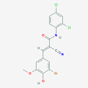molecular formula C17H11BrCl2N2O3 B1668924 (E)-3-(3-bromo-4-hydroxy-5-methoxyphenyl)-2-cyano-N-(2,4-dichlorophenyl)prop-2-enamide CAS No. 2158198-77-5