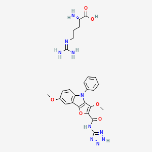 B1668958 L-Arginine, compd. with 3,7-dimethoxy-4-phenyl-N-1H-tetrazol-5-yl-4H-furo(3,2-b)indole-2-carboxamide CAS No. 97958-08-2