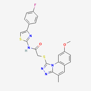 molecular formula C23H18FN5O2S2 B1668988 N-[4-(4-fluorophenyl)-1,3-thiazol-2-yl]-2-[(8-methoxy-4-methyl-[1,2,4]triazolo[4,5-a]quinolin-1-yl)sulfanyl]acetamide CAS No. 459848-10-3