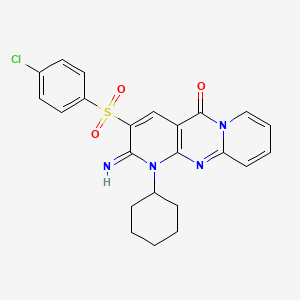 molecular formula C23H21ClN4O3S B1668989 5-(4-chlorophenyl)sulfonyl-7-cyclohexyl-6-imino-1,7,9-triazatricyclo[8.4.0.03,8]tetradeca-3(8),4,9,11,13-pentaen-2-one CAS No. 606953-74-6
