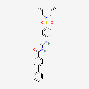 molecular formula C26H25N3O3S2 B1668993 N-[[4-[bis(prop-2-enyl)sulfamoyl]phenyl]carbamothioyl]-4-phenylbenzamide CAS No. 791795-02-3
