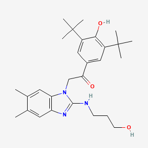 molecular formula C28H39N3O3 B1668999 1-(3,5-di-tert-butyl-4-hydroxyphenyl)-2-(2-(3-hydroxypropylamino)-5,6-dimethyl-1H-benzo[d]imidazol-1-yl)ethanone CAS No. 758679-97-9