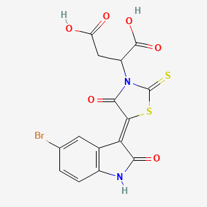 molecular formula C15H9BrN2O6S2 B1669003 2-[(5Z)-5-(5-bromo-2-oxo-1H-indol-3-ylidene)-4-oxo-2-sulfanylidene-1,3-thiazolidin-3-yl]butanedioic acid CAS No. 301356-95-6