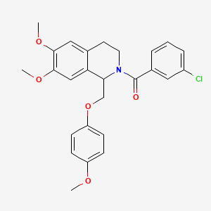 B1669080 (3-chlorophenyl)(6,7-dimethoxy-1-((4-methoxyphenoxy)methyl)-3,4-dihydroisoquinolin-2(1H)-yl)methanone CAS No. 486427-17-2