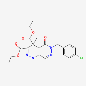 molecular formula C21H23ClN4O5 B1669122 Pyridazino(4,5-C)pyridazine-3,4-dicarboxylic acid, 6-((4-chlorophenyl)methyl)-1,4,5,6-tetrahydro-1,4-dimethyl-5-oxo-, 3,4-diethyl ester CAS No. 197917-10-5