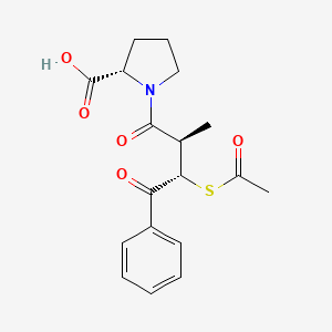 molecular formula C18H21NO5S B1669142 1-((3-Acetylthio)-3-benzoyl-2-methylpropionyl)-L-proline CAS No. 86709-48-0