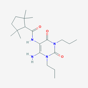 molecular formula C20H34N4O3 B166915 N-(4-amino-2,6-dioxo-1,3-dipropylpyrimidin-5-yl)-2,2,5,5-tetramethylcyclopentane-1-carboxamide CAS No. 139348-58-6