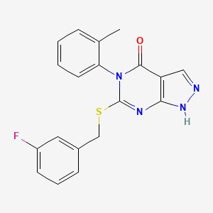 molecular formula C19H15FN4OS B1669261 6-[(3-fluorophenyl)methylsulfanyl]-5-(2-methylphenyl)-1H-pyrazolo[3,4-d]pyrimidin-4-one CAS No. 361156-54-9