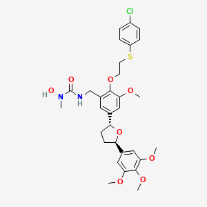 B1669265 Urea, N'-((2-(2-((4-chlorophenyl)thio)ethoxy)-3-methoxy-5-(tetrahydro-5-(3,4,5-trimethoxyphenyl)-2-furanyl)phenyl)methyl)-N-hydroxy-N-methyl-, trans- CAS No. 193739-23-0
