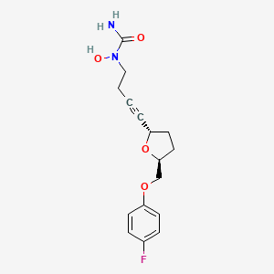 molecular formula C16H19FN2O4 B1669266 Urea, N-(4-((2S,5S)-5-((4-fluorophenoxy)methyl)tetrahydro-2-furanyl)-3-butyn-1-yl)-N-hydroxy- CAS No. 175212-04-1