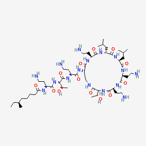 molecular formula C53H100N16O13 B1669297 N-[(2S)-4-amino-1-[[(2S,3R)-1-[[(2S)-4-amino-1-oxo-1-[[(3S,6S,9S,12S,15R,18S,21S)-6,9,18-tris(2-aminoethyl)-3-[(1R)-1-hydroxyethyl]-12,15-bis(2-methylpropyl)-2,5,8,11,14,17,20-heptaoxo-1,4,7,10,13,16,19-heptazacyclotricos-21-yl]amino]butan-2-yl]amino]-3-hydroxy-1-oxobutan-2-yl]amino]-1-oxobutan-2-yl]-6-methyloctanamide CAS No. 7722-44-3