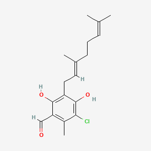 molecular formula C18H23ClO3 B1669299 3-Chloro-5-[(2e)-3,7-Dimethylocta-2,6-Dien-1-Yl]-4,6-Dihydroxy-2-Methylbenzaldehyde CAS No. 83324-48-5