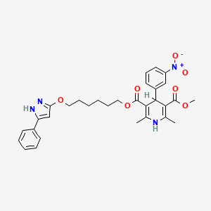 molecular formula C31H34N4O7 B1669345 3,5-Pyridinedicarboxylic acid, 1,4-dihydro-2,6-dimethyl-4-(3-nitrophenyl)-, methyl 6-((5-phenyl-1H-pyrazol-3-yl)oxy)hexyl ester CAS No. 86384-98-7