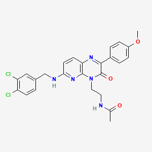 molecular formula C25H23Cl2N5O3 B1669352 N-(2-(6-((3,4-Dichlorobenzyl)amino)-2-(4-methoxyphenyl)-3-oxopyrido[2,3-b]pyrazin-4(3H)-yl)ethyl)acetamide CAS No. 1018674-83-3