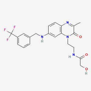 molecular formula C21H21F3N4O3 B1669353 2-Hydroxy-N-(2-(3-methyl-2-oxo-7-(((3-(trifluoromethyl)phenyl)methyl)amino)-1,2-dihydroquinoxalin-1-yl)ethyl)acetamide CAS No. 1018675-35-8