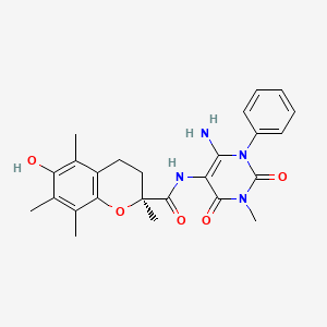 molecular formula C25H28N4O5 B1669366 2H-1-Benzopyran-2-carboxamide, N-(6-amino-1,2,3,4-tetrahydro-3-methyl-2,4-dioxo-1-phenyl-5-pyrimidinyl)-3,4-dihydro-6-hydroxy-2,5,7,8-tetramethyl-, (2S)- CAS No. 204980-81-4