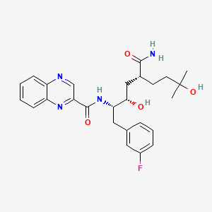 B1669503 N-[(2S,3S,5R)-5-carbamoyl-1-(3-fluorophenyl)-3,8-dihydroxy-8-methylnonan-2-yl]quinoxaline-2-carboxamide CAS No. 212790-31-3