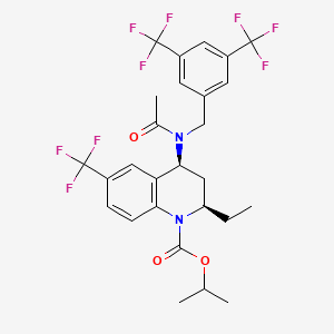 molecular formula C27H27F9N2O3 B1669505 (2R,4S)-4-(Acetyl(3,5-bis(trifluoromethyl)benzyl)amino)-2-ethyl-6-trifluoromethyl-3,4-dihydro-2H-quinoline-1-carboxylic acid isopropyl ester CAS No. 261947-38-0