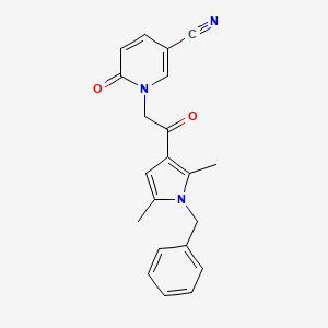 molecular formula C21H19N3O2 B1669539 1-[2-(1-Benzyl-2,5-dimethyl-1H-pyrrol-3-yl)-2-oxo-ethyl]-6-oxo-1,6-dihydro-pyridine-3-carbonitrile CAS No. 1449747-00-5