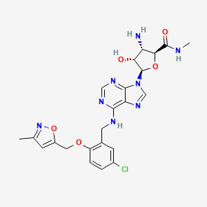 molecular formula C23H25ClN8O5 B1669545 beta-D-Ribofuranuronamide, 3-amino-1-(6-(((5-chloro-2-((3-methyl-5-isoxazolyl)methoxy)phenyl)methyl)amino)-9H-purin-9-yl)-1,3-dideoxy-N-methyl- CAS No. 331727-55-0