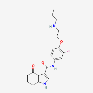 molecular formula C20H24FN3O3 B1669547 n-(3-Fluoro-4-(2-(propylamino)ethoxy)phenyl)-4,5,6,7-tetrahydro-4-oxo-1h-indole-3-carboxamide CAS No. 329016-45-7