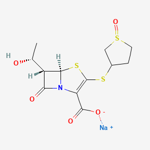 molecular formula C12H14NNaO5S3 B1669551 4-Thia-1-azabicyclo(3.2.0)hept-2-ene-2-carboxylic acid, 6-(1-hydroxyethyl)-7-oxo-3-((tetrahydro-3-thienyl)thio)-, S-oxide, monosodium salt, (5R-(5alpha,6alpha(R*)))- CAS No. 96865-21-3