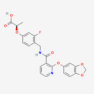 B1669556 (R)-2-(4-((((2-((Benzo(1,3)dioxol-5-yl)oxy)pyridin-3-yl)carbonyl)amino)methyl)-3-fluorophenoxy)propionic acid CAS No. 445295-04-5