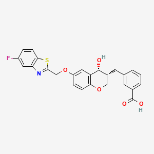 molecular formula C25H20FNO5S B1669573 Benzoic acid, 3-(((3R,4R)-6-((5-fluoro-2-benzothiazolyl)methoxy)-3,4-dihydro-4-hydroxy-2H-1-benzopyran-3-yl)methyl)- CAS No. 134002-60-1