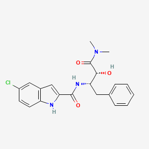 molecular formula C21H22ClN3O3 B1669576 1H-Indole-2-carboxamide, 5-chloro-N-((1S,2R)-3-(dimethylamino)-2-hydroxy-3-oxo-1-(phenylmethyl)propyl)- CAS No. 186392-40-5