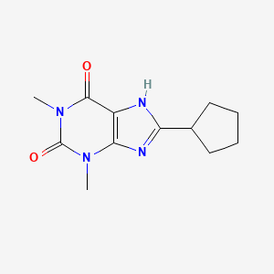 molecular formula C12H16N4O2 B1669589 8-Cyclopentyl-1,3-dimethylxanthine CAS No. 35873-49-5