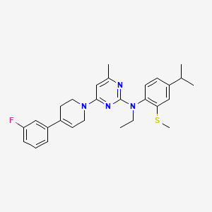 molecular formula C28H33FN4S B1669598 2-Pyrimidinamine, N-ethyl-4-(4-(3-fluorophenyl)-3,6-dihydro-1(2H)-pyridinyl)-6-methyl-N-(4-(1-methylethyl)-2-(methylthio)phenyl)- CAS No. 226948-11-4