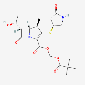 molecular formula C20H28N2O7S B1669649 2,2-dimethylpropanoyloxymethyl (4R,5S,6S)-6-[(1R)-1-hydroxyethyl]-4-methyl-7-oxo-3-[(3R)-5-oxopyrrolidin-3-yl]sulfanyl-1-azabicyclo[3.2.0]hept-2-ene-2-carboxylate CAS No. 157542-49-9