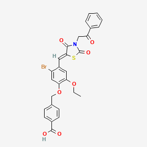 molecular formula C28H22BrNO7S B1669721 4-[[5-bromo-4-[(Z)-(2,4-dioxo-3-phenacyl-1,3-thiazolidin-5-ylidene)methyl]-2-ethoxyphenoxy]methyl]benzoic acid CAS No. 497836-10-9