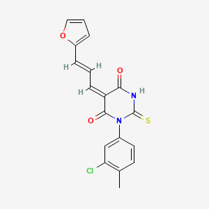 (5E)-1-(3-chloro-4-methylphenyl)-5-[(E)-3-(furan-2-yl)prop-2-enylidene]-2-sulfanylidene-1,3-diazinane-4,6-dione