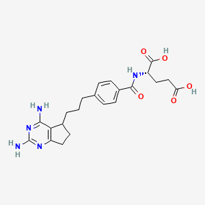 molecular formula C22H27N5O5 B1669910 N-(4-(3-(2,4-Diamino-6,7-dihydro-5H-cyclopenta(d)pyrimidin-5-yl)propyl)benzoyl)glutamic acid CAS No. 149325-95-1