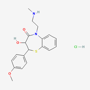 molecular formula C19H23ClN2O3S B1669940 1,5-Benzothiazepin-4(5H)-one, 2,3-dihydro-3-hydroxy-2-(p-methoxyphenyl)-5-(2-(methylamino)ethyl)-, monohydrochloride CAS No. 40861-80-1