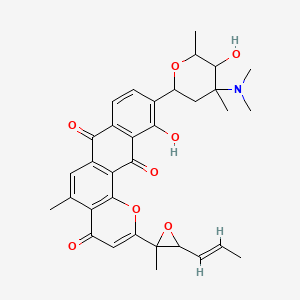 molecular formula C33H35NO8 B1669942 4H-Anthra(1,2-b)pyran-4,7,12-trione, 10-(4-(dimethylamino)tetrahydro-5-hydroxy-4,6-dimethyl-2H-pyran-2-yl)-11-hydroxy-5-methyl-2-(2-methyl-3-(1-propenyl)oxiranyl)- CAS No. 138370-82-8