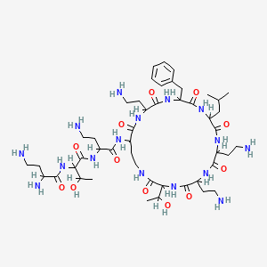molecular formula C47H82N16O12 B1669956 N-[4-amino-1-oxo-1-[[6,9,18-tris(2-aminoethyl)-15-benzyl-3-(1-hydroxyethyl)-12-(2-methylpropyl)-2,5,8,11,14,17,20-heptaoxo-1,4,7,10,13,16,19-heptazacyclotricos-21-yl]amino]butan-2-yl]-2-(2,4-diaminobutanoylamino)-3-hydroxybutanamide CAS No. 76014-40-9