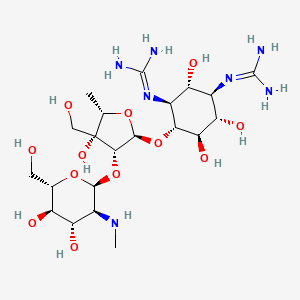 molecular formula C21H41N7O12 B1670612 1-[(1S,2R,3R,4S,5R,6S)-5-(diaminomethylideneamino)-2-[(2R,3R,4R,5S)-3-[(2S,3S,4S,5R,6S)-4,5-dihydroxy-6-(hydroxymethyl)-3-(methylamino)oxan-2-yl]oxy-4-hydroxy-4-(hydroxymethyl)-5-methyloxolan-2-yl]oxy-3,4,6-trihydroxycyclohexyl]guanidine CAS No. 128-46-1