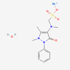 molecular formula C13H19N3NaO5S B1670754 Methanesulfonic acid,[(2,3-dihydro-1,5-dimethyl-3-oxo-2-phenyl-1H-pyrazol-4-yl)methylamino]-, sodium salt, monohydrate CAS No. 5907-38-0