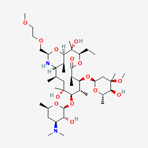 molecular formula C42H78N2O14 B1670756 (1S,2R,3R,6R,7S,8S,9R,10R,12R,13S,15R,17S)-9-{[(2S,3R,4S,6R)-4-(dimethylamino)-3-hydroxy-6-methyloxan-2-yl]oxy}-3-ethyl-2,10-dihydroxy-7-{[(2R,4R,5S,6S)-5-hydroxy-4-methoxy-4,6-dimethyloxan-2-yl]oxy}-15-[(2-methoxyethoxy)methyl]-2,6,8,10,12,17-hexamethyl-4,16-dioxa-14-azabicyclo[11.3.1]heptadecan-5-one CAS No. 62013-04-1