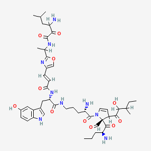 molecular formula C47H65N9O11 B1670760 3-amino-N-[1-[4-[(E)-3-[[(2S)-1-[[(4S)-4-amino-5-[(2S)-2-[(2S)-2-aminopentanoyl]-2-formyl-3-(2-hydroxy-3-methylpentanoyl)-3H-pyrrol-1-yl]-5-oxopentyl]amino]-3-(5-hydroxy-1H-indol-3-yl)-1-oxopropan-2-yl]amino]-3-oxoprop-1-enyl]-1,3-oxazol-2-yl]ethyl]-5-met CAS No. 155547-93-6